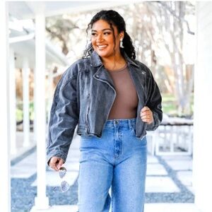 Pink Lily walk the walk black acid wash Denim Jacket